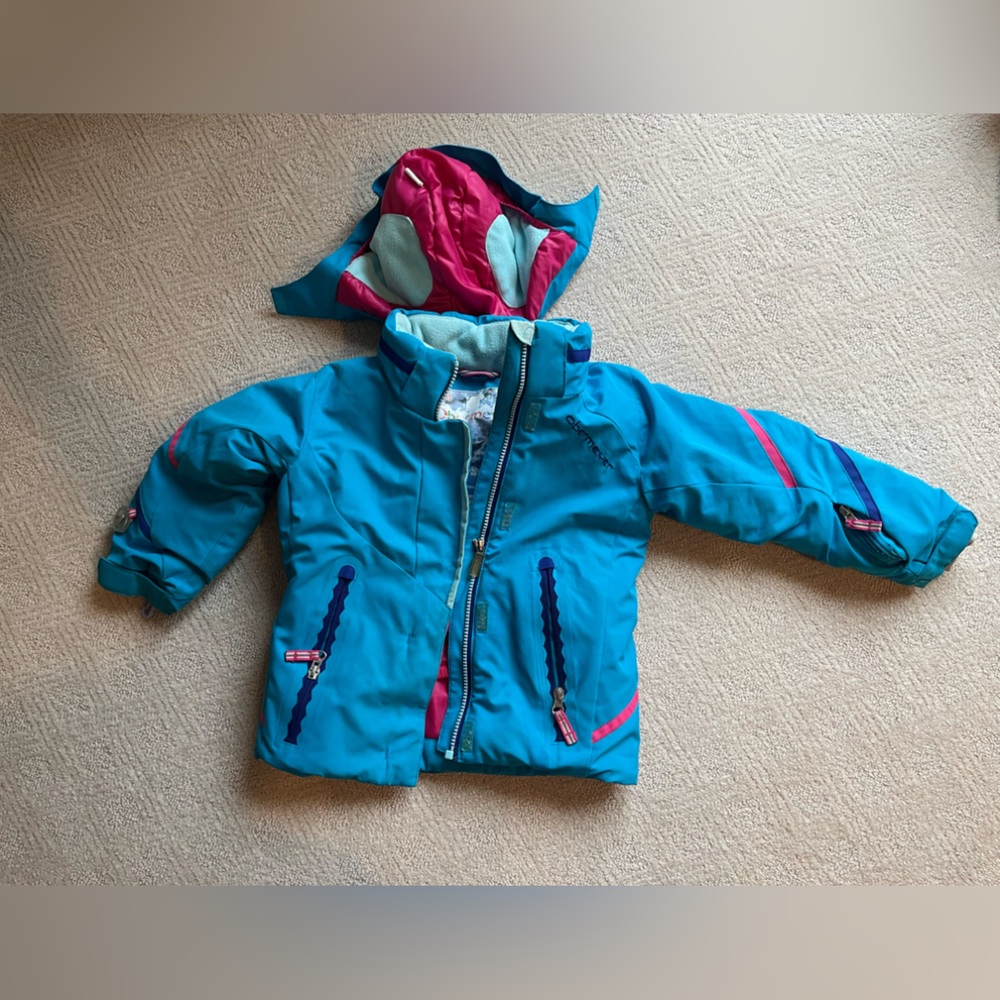 Girls Obermeyer blue pink ski jacket size 4 well loved